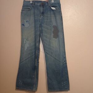 Meoshe Jeans 36x32 Baggy Wide Leg‎ Skater Y2k Grunge Embroidered Vintage Patch